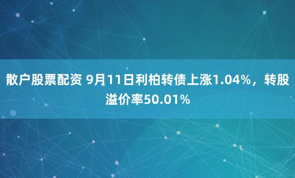 散户股票配资 9月11日利柏转债上涨1.04%，转股溢价率50.01%