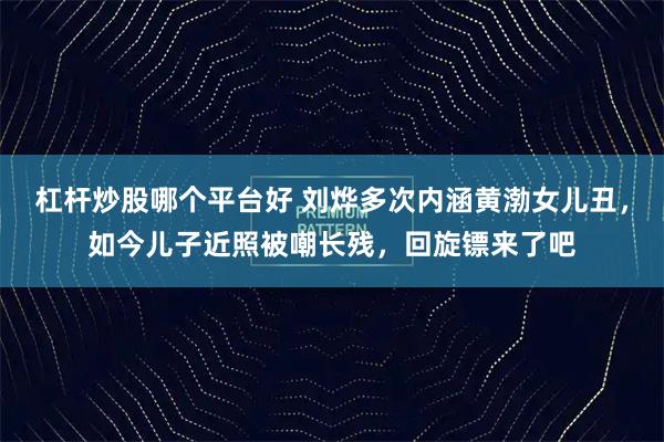 杠杆炒股哪个平台好 刘烨多次内涵黄渤女儿丑，如今儿子近照被嘲长残，回旋镖来了吧